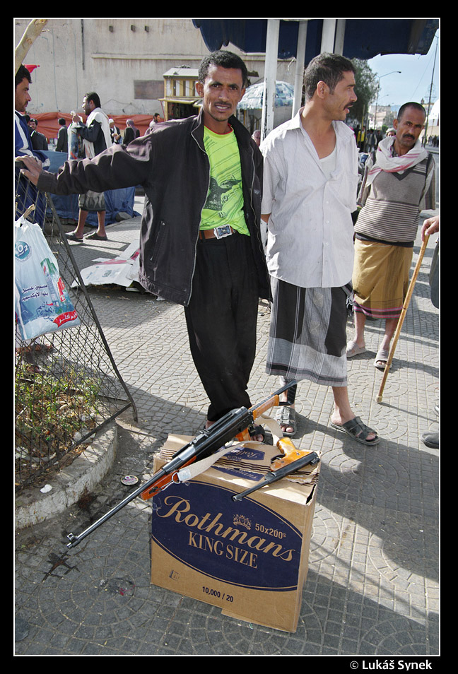Přípravy na demonstraci, Sanaa, Jemen