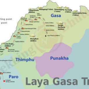 Bhútán, mapa, autor: Kateřina Jablonská Lhotová