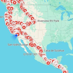 Trasa cesty z Kostariky do Kanady