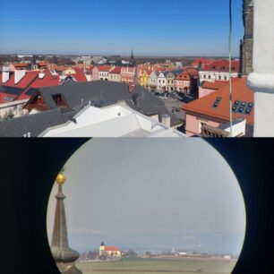 Pohled z Chrudimi na Krkonoše bez a s dalekohledem NIKON STABILIZED 12×25
