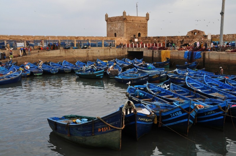 Essaouira, rybárske lode odpočívajú v prístave