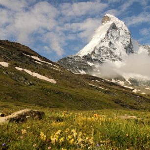 Matterhorn z rozkvetlých luk, Zermatt