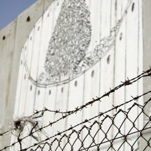 Mnohé obrazy na betonové bariéře mají silný aktivistický charakter.