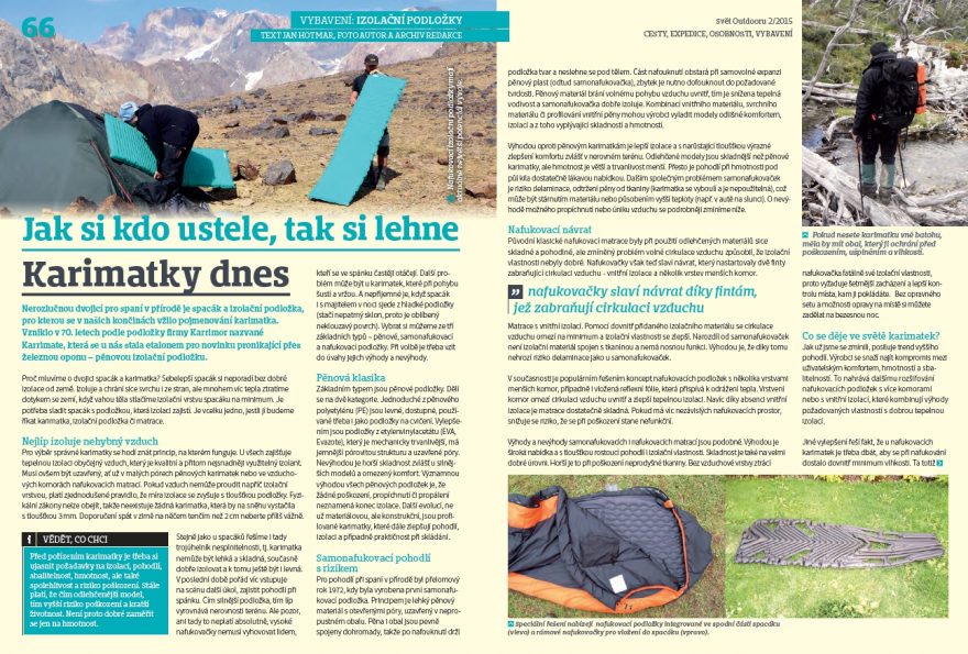 Článek o karimatkách - Jak si kdo ustele, tak si lehne