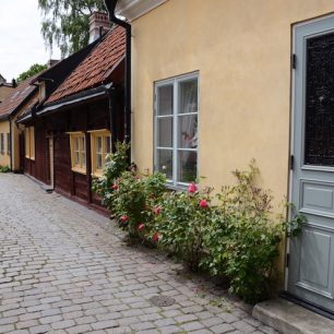Původní zástavba dřevěných a kamenných domků, Visby, Gotland, Švédsko