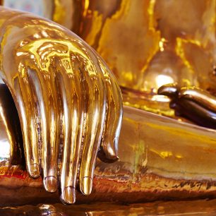 Tří metrová socha Buddhy z ryzího zlata, Wat Traimit, Bangkok, Thajsko