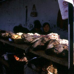 Na trhu seženete třeba ovčí hlavu, Karakol, Kyrgyzstán