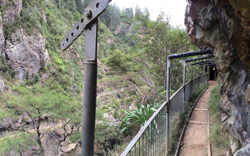 Trať pro těžební vozíky, Karangahake Gorge, Coromandel, Nový Zéland