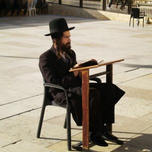 Ortodoxní žid modlící se před Zdí nářků, Izrael