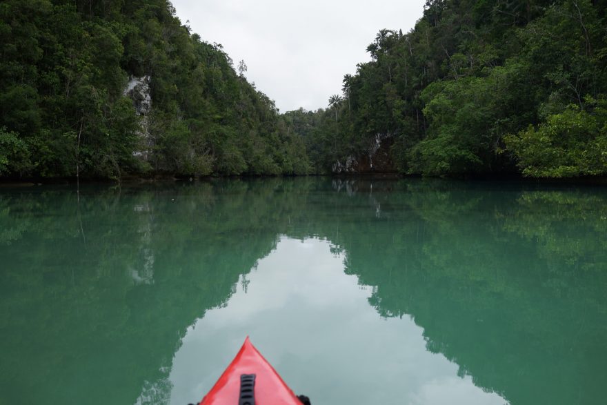 Průzkumy zátok jsou nádherné, ale také nebezpečné z důvodů jejich obyvatel - mořských krokodýlů, Raja Ampat, Indonésie