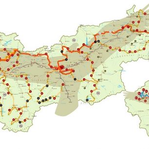 Mapa celé Orlí stezky, Tyrolsko, Rakousko