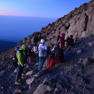Pozorování západu slunce, Kilimandžáro, Tanzánie