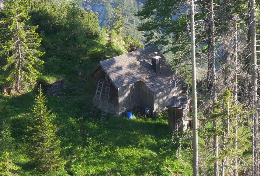 Lovecká chaloupka Rinnstübl Jägerhütte. Rakousko
