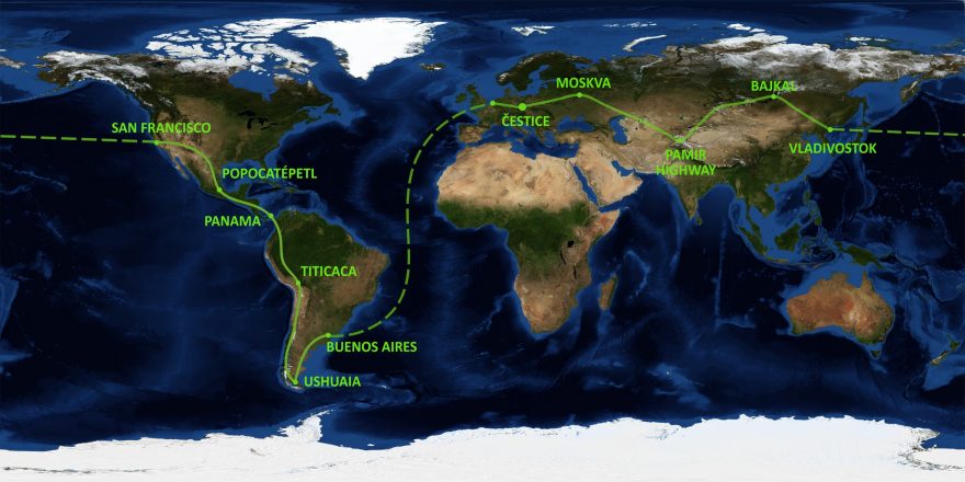Plánovaná trasa cesty kolem světa