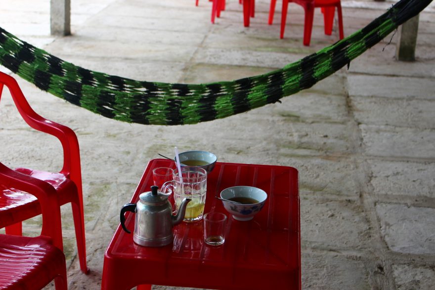 Jasmínový čaj a čerstvá šťáva z cukrové třtiny, Vinh Long, Vietnam