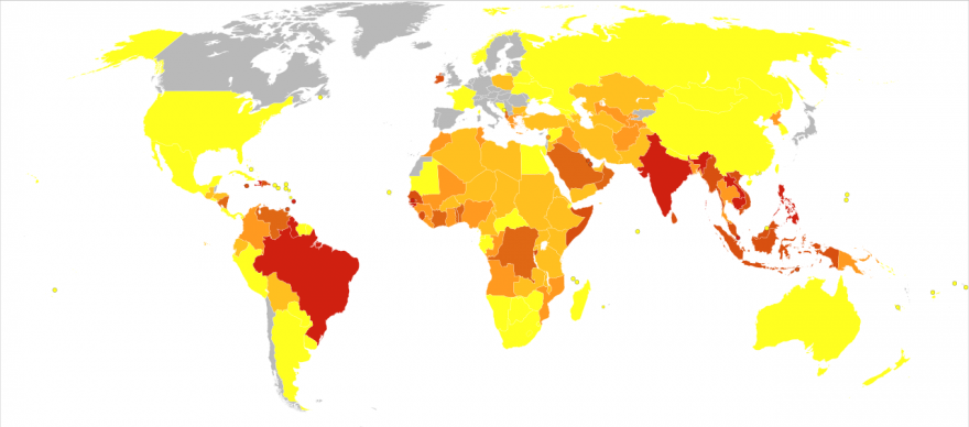 Mapa rozšíření horečky dengue