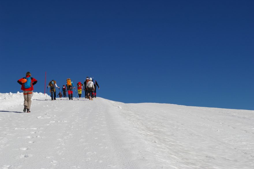 Cesta přes Hallsttäter Gletscher, Dachstein, Rakousko