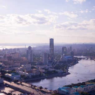 Výhled na Jekatěrinburg z Vysockého mrakodrapu, Jekatěrinburg, Rusko