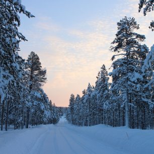 Zasněžená cesta, Laponsko, Finsko, zdroj: pixabay