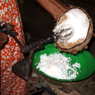 Škrabka na kokos na výrobu domácího kokosového mléka, Srí Lance