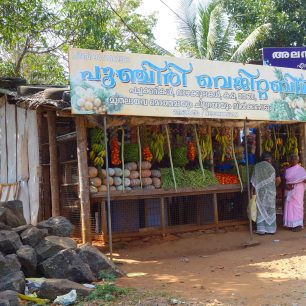Krámek s ovocem a zeleninou v Indii
