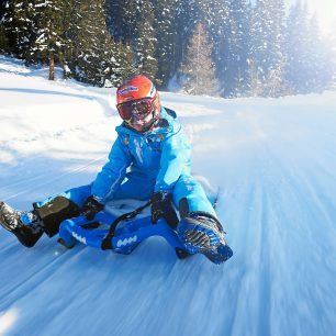 Na sáňkách, Rinerhorn, Švýcarsko