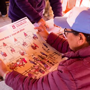 Volební komisař pečlivě studuje hlasovací pravidla, Káthmándú, Nepál