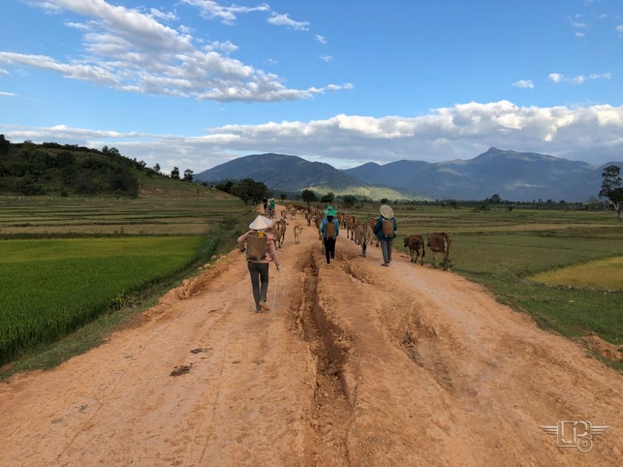 Během projíždky na kole u jezera Ho Lak, Vietnam