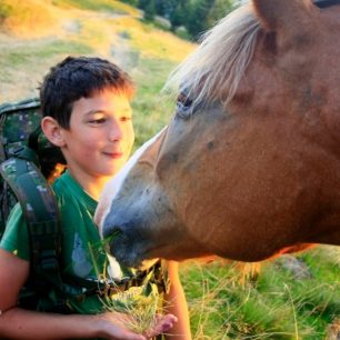 Putování po horách Podkarpatské Rusi je vhodné i pro děti, které se tu často a zblízka setkají s polodivokými koni - huculy