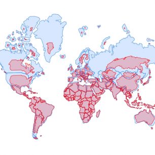 Velikosti států dle Mercatorovy projekce versus skutečnost. Zdroj: Engaging Data
